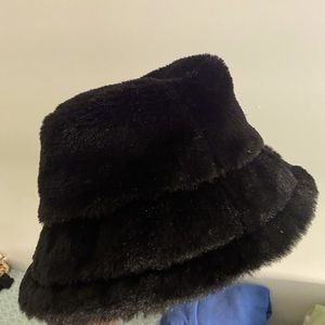 Fuzzy black bucket hat